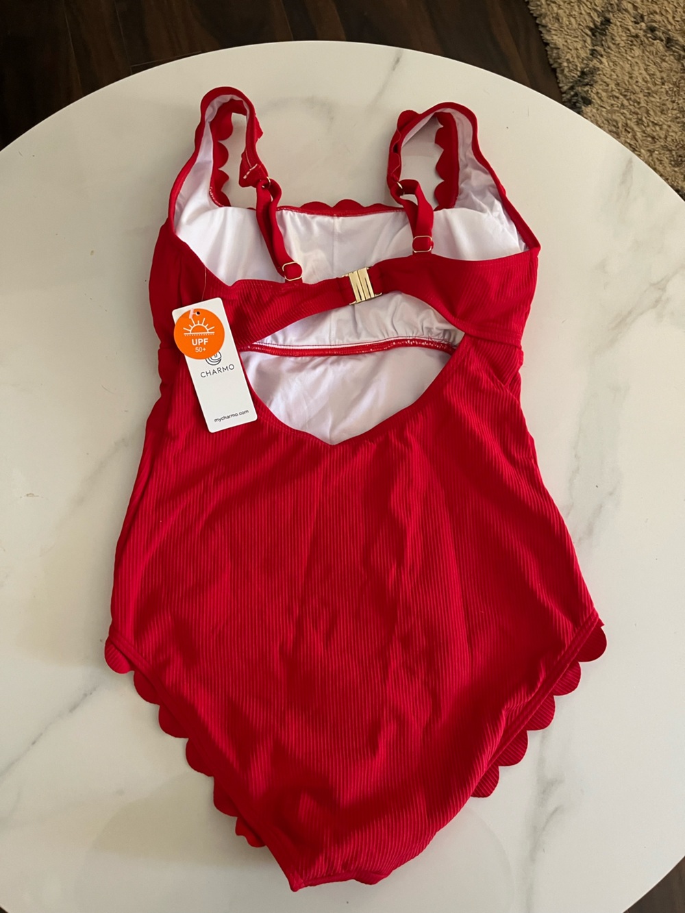 Red Scallop-Edge One-Piece Swimsuit - Picture 3 of 7